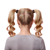 ai genererad de modell s tillbaka ställer ut eleganta blond hår i olika tjocklekar och texturer Inklusive både stor och små pigtails isolerat png