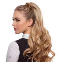 AI generated The model s back showcases stylish blond hair in various thicknesses and textures including both large and small pigtails isolated png