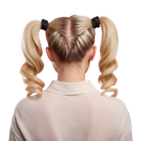 ai généré le modèle s retour vitrines élégant blond cheveux dans divers épaisseurs et textures comprenant tous les deux grand et petit nattes isolé png