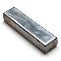 AI generated Stainless steel bar isolated on white background with shadow. Silver bar isolated. Reflective grey silver bar for smelting photo