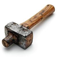 AI generated Old rusty hammer isolated on white background with shadow. Hammer top view isolated. Hammer flat lay photo