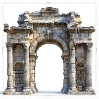 ai generado antiguo griego arco de triunfo aislado en blanco antecedentes con sombra. antiguo griego arquitectura incluso él dórico orden, el iónico orden, y el corintio orden foto