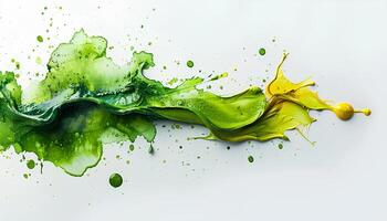 AI generated Green paint splash on white background top view. Green paint explosion all over white background flat lay. Green color splash photo