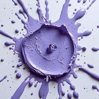 AI generated Purple paint splash on white background top view. purple paint explosion all over white background flat lay. Purple color splatter photo