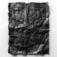 AI generated Black crumpled paper top view on white background with shadow. Black old paper texture photo