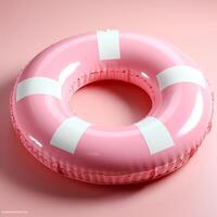 ai generado ligero rosado piscina flotador aislado en blanco antecedentes con sombra. rosado piscina flotador parte superior vista. el plastico piscina flotador para nadando plano laico foto