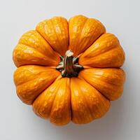 AI generated Pumpkin isolated on white background with shadow. Orange pumpkin vegetable. Pumpkin top view flat lay photo