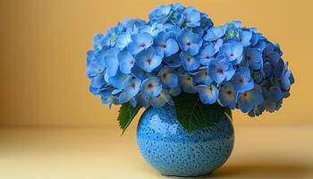 AI generated Hydrangea flowers in a vase on isolated on background. Hydrangea flowers blooming during summertime photo