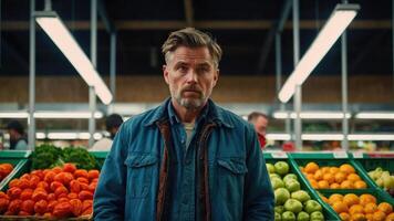 AI generated a man in a supermarket looking at the camera photo