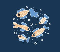 Vector fish collection isolated in doodle style.