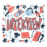 entrevista diseño póster. vector ilustración.