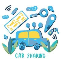 Car sharing concept. Vector flat illustration.