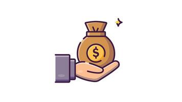 animatie van salaris icoon met hand- en zak van geld. zak van contant geld in zakenman handen. lus hd video. transparant achtergrond. video