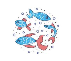 Vector fish collection isolated in doodle style.