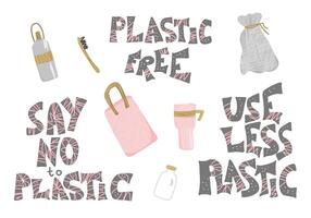 Plastic free vector concept with text and symbols.