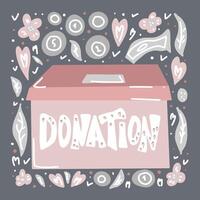 Vector donation box with lettering and decor.