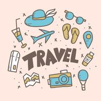 Set of travel doodle symbols in vector. vector