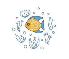 Vector fish collection isolated in doodle style.