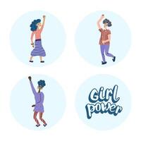 Vector girl power concept with characters.