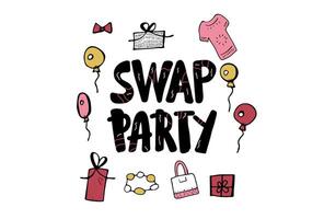 Swap party hanwritten lettering set. Vector text.