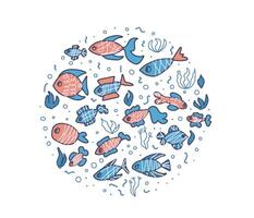 Vector fish collection isolated in doodle style.