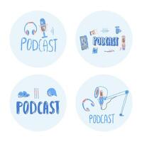 podcast letras con decoración. vector diseño.