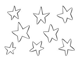 Vector set of different stars on a white background. Hand drawn doodle elements. Hand drawn sketch doodle style..