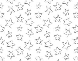 sin costura resumen modelo con negro mano dibujado desgastado estrellas en blanco antecedentes. cosmos textura para papel, envase y tela. vector