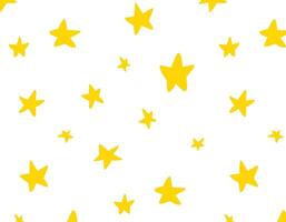 Seamless abstract pattern of yellow stars from the side. Drawn stars on a white background. Cosmos Technology for paper, packaging and fabrics. vector