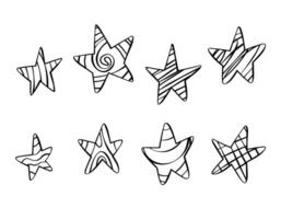 Vector set of different stars on a white background. Hand drawn doodle elements. Hand drawn sketch doodle style..