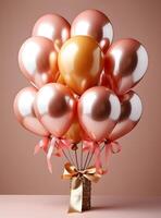 AI generated Bunch of shiny balloons on a light background. photo