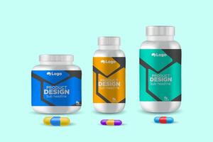 Multi vitamin label sticker design and natural calcium food supplement bottle packaging, capsule or tablet bottle jar label vitamin oil product print ready vector eps 10.