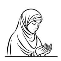 AI generated simple image of a Muslim woman praying, image in line art style vector