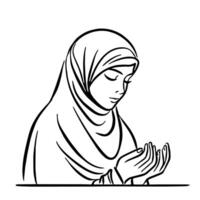 AI generated simple image of a Muslim woman praying, image in line art style vector