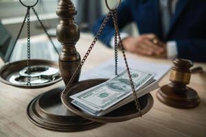 The concept of defendants in serious cases bribing officials involved in court decisions to change the course of case by giving bribes to facilitate the Lawyer team and prosecutors. bribery concept photo