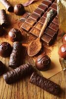 Dark chocolate, truffles and cocoa powder photo