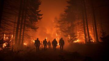 ai generado fuego fatuo rescate equipo y bombero en rescate operación .buscando para desaparecido persona ,ayuda lesionado personas . foto