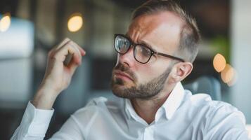 AI generated Stressed businessman got hair loss , thin hair . Hair problem . photo