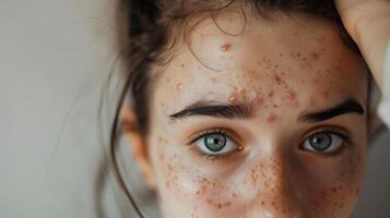 AI generated teenage girl have acne problem , Facial skin problems . photo