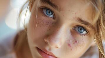 AI generated teenage girl have acne problem , Facial skin problems . photo