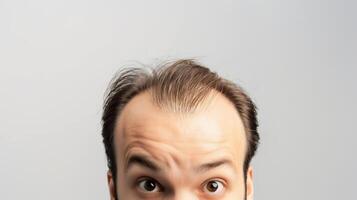 AI generated Hair loss man studio shot , stressed man , bald man . photo