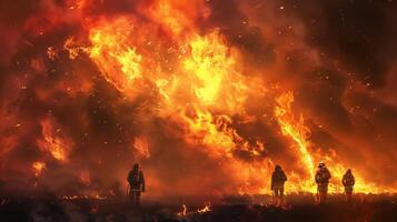 ai generado fuego fatuo rescate equipo y bombero en rescate operación .buscando para desaparecido persona ,ayuda lesionado personas . foto