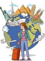 vector illustration of young woman going on vacation