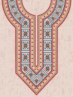 Neck embroidery decorative design for the Indian Kurta with Celtic interlaced patterns and repeated geometric shapes in vibrant color. vector