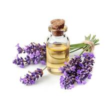 AI generated Aroma oil of lavender flower in bottle photo