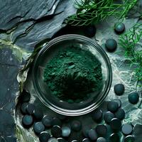 ai generado espirulina en naturaleza antecedentes foto