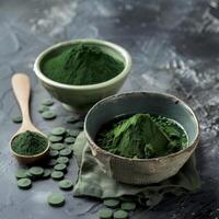 ai generado espirulina polvo suplemento foto