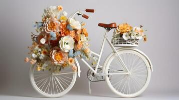 AI generated World Bicycle Day. A bicycle with beautiful flowers in a basket photo