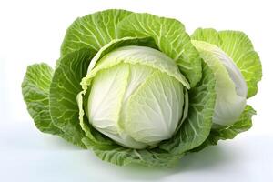 AI generated Green cabbage isolated on white background. Healthy food, vegetarian food photo