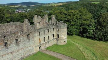 Aerial view of Balvenie Castle, Scotland. video